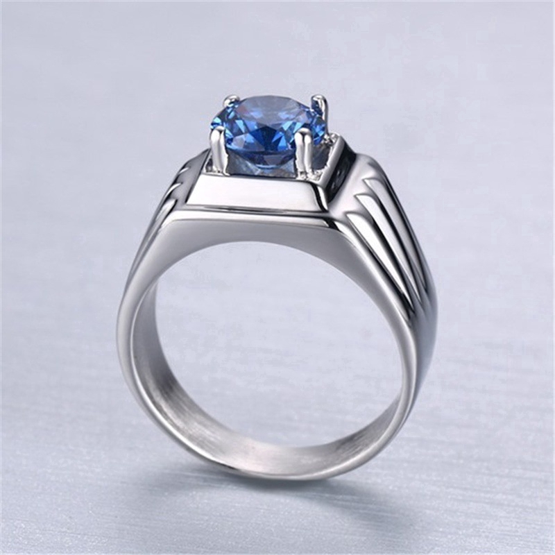 [X C Perhiasan] Hip Hop Rock Pria Fashion Zirkon Biru Cincin Aksesoris Perhiasan Pesta Suvenir Pernikahan