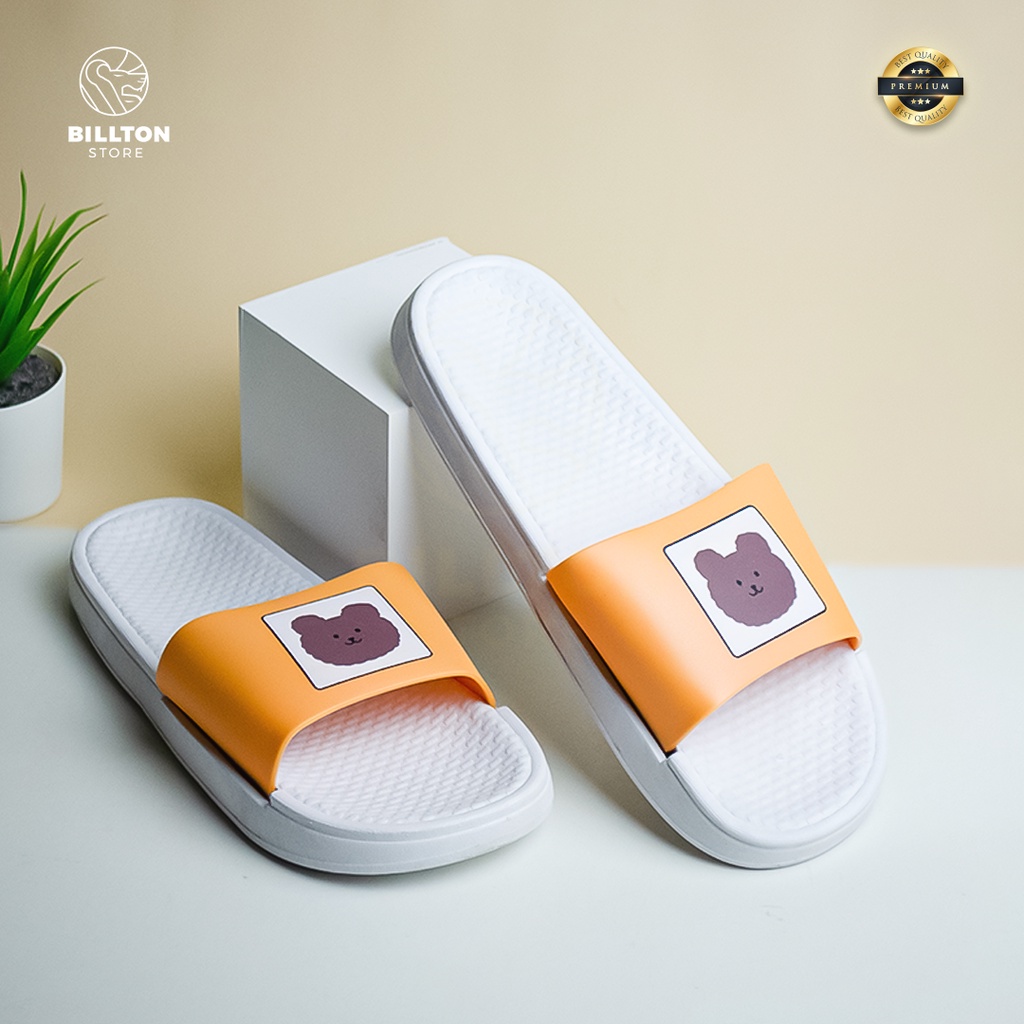 Sandal Slop Karet Wanita Cute Karakter Orange Bear / Sandal Slip On Lucu High Quality Rubber