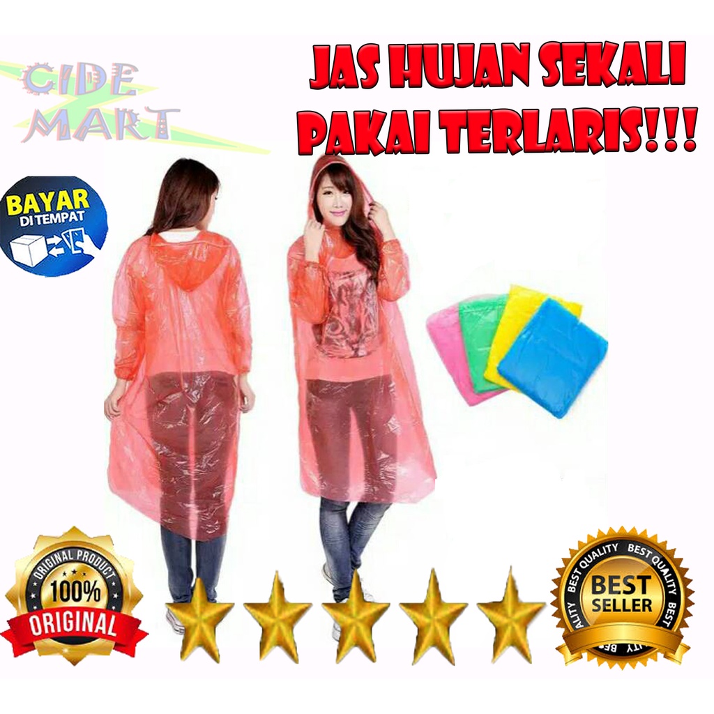 Mantel Jas Hujan Plastik Kresek Warna Raincoat Rain Coat Disposable Sekali Pakai Darurat Poncho