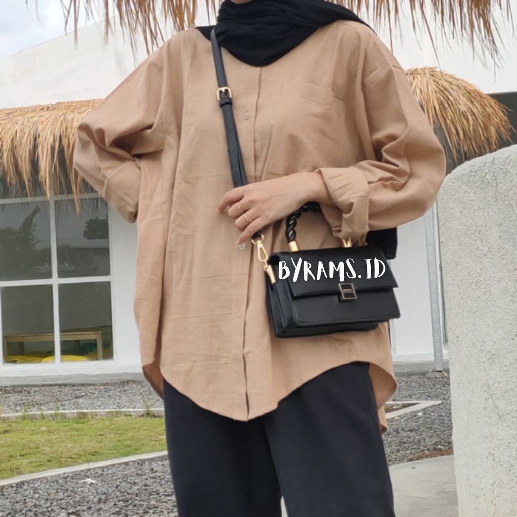 Kemeja Wanita Oversize Linen Olivia Shirt Linen Pocket Oversize-CHOCO