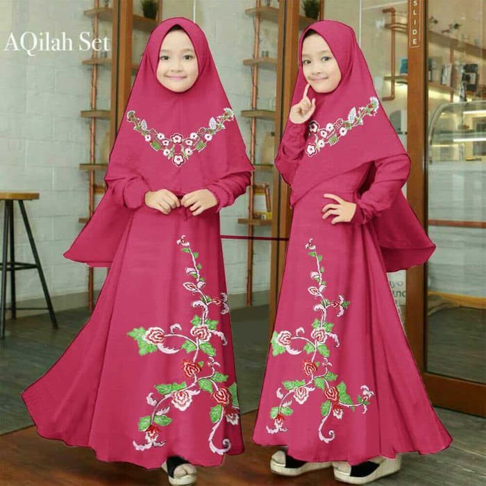 OBRAL GILA !!! AQILAH SYARI MAXI GAMIS BERGO ANAK 7-10 TAHUN JERSEY BORDIR UNGU HITAM - TANYA STOK