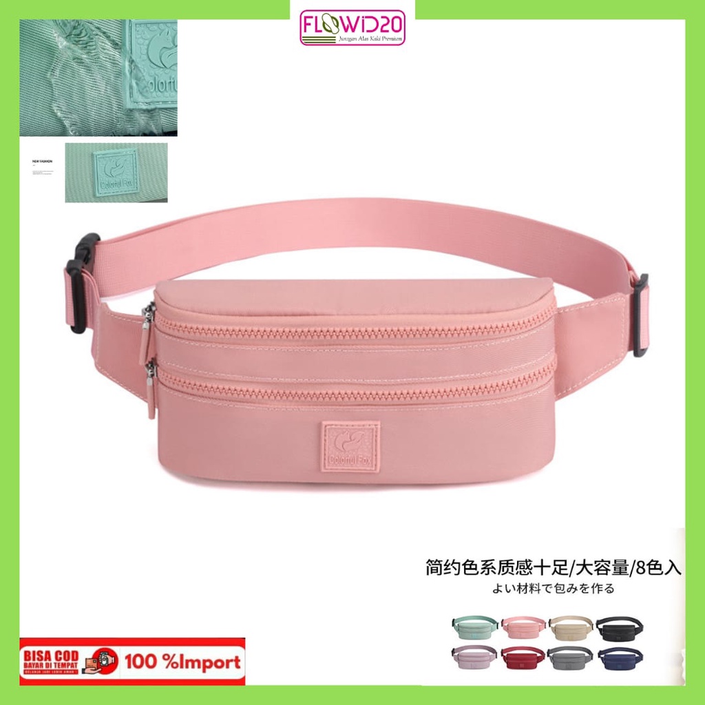 colorful fox 110 tas punggung wanita waistbag tas pinggang wanita nilon parasut import