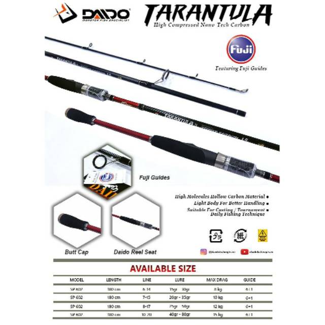 Joran pancing carbon sambung 2 180 daido tarantula 10-20 fuji  murah laris Semarang