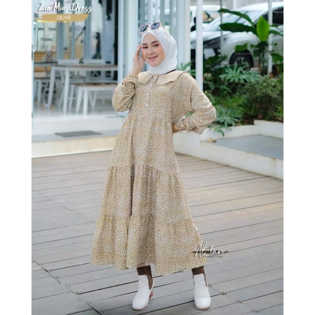 SANDRA MIDI DRESS BY AKU KARISSA GAMIS WANITA VIRAL MODERN KEKINIAN OOTD KONDANGAN MOTIF TERBARU