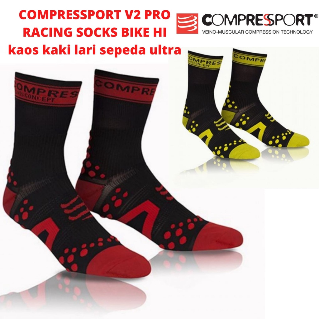 COMPRESSPORT V2 PRO RACING SOCKS BIKE HI kaos kaki lari sepeda ultra