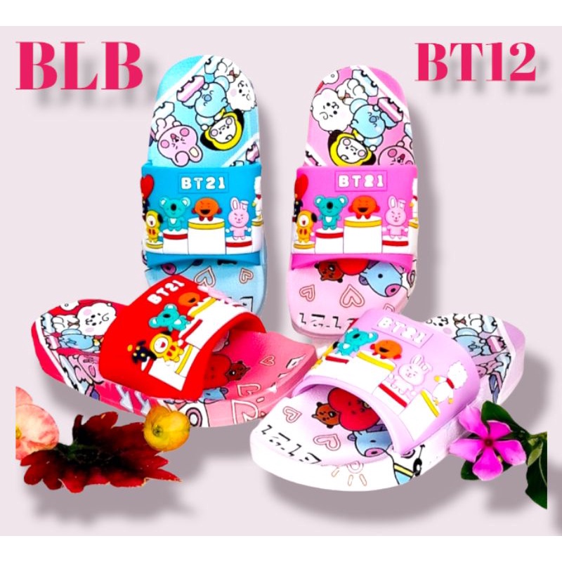 SENDAL SLOP KARET ANAK PEREMPUAN TERBARU,SANDAL ANAK  BT21 NYAMAN DIPAKE MOTIF TERBARU KEKINIAN.