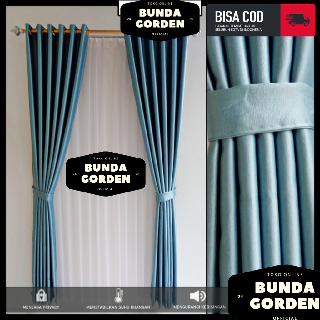 Bunda Gorden Jendela Minimalis Pendek 2 Meter Curtain Blackout Polos Warna Biru Kain Import Tebal Pr