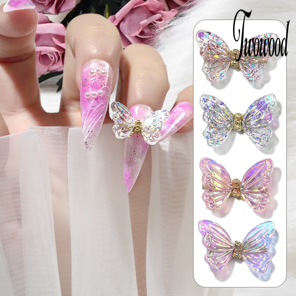 Twowood 3Pcs Ornamen Kupu-Kupu Tahan Air Untuk Nail Art