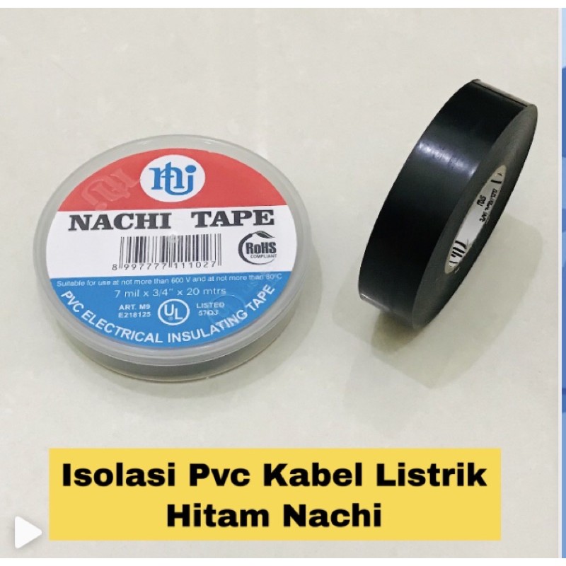 Lakban Isolasi Listrik Nachi PVC 3/4 inch x 20 yard / Solasi Listrik Hitam