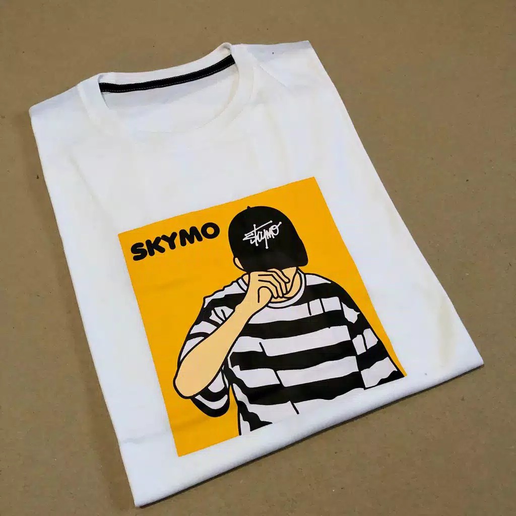 Kaos Pria Atasan Distro T-Shirt Kaos Skymo Garis Putih