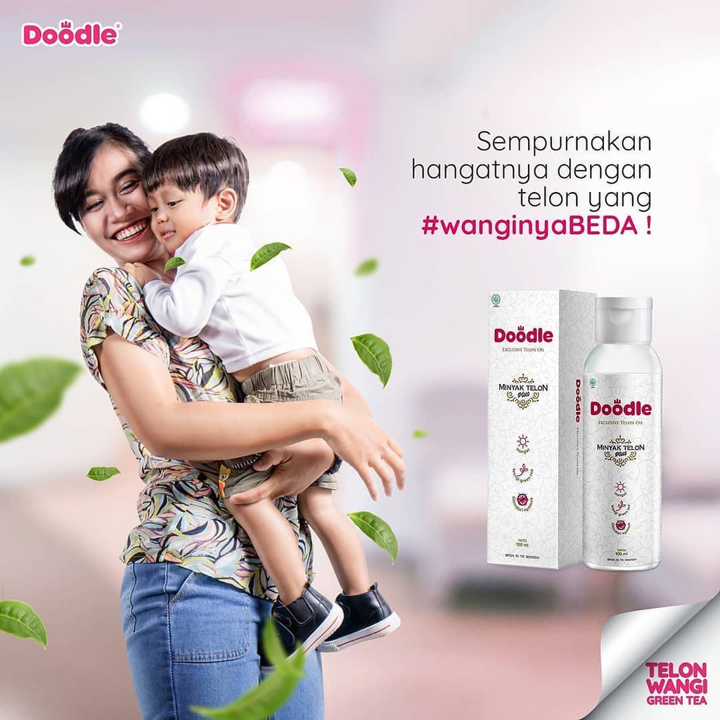 DOODLE MINYAK TELON DOODLE GREEN TEA untuk bayi dan anak 100ml 60ml travel size