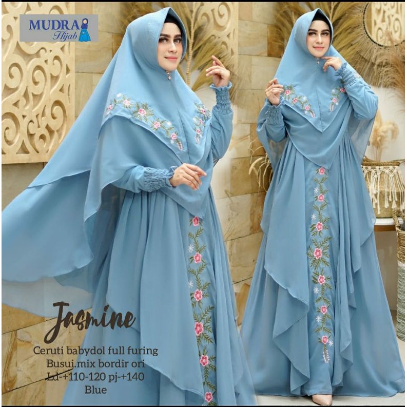 JASMIN SYARI, GAMIS SYARI CANTIK DAN ANGGUN ORIGINAL MUDRA HIJAB, CERUTY FULL FURING, BORDIR ASLI