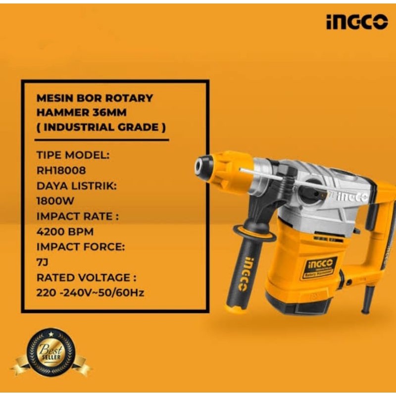 MESIN ROTARY HAMMER 36MM MESIN BOR BETON MESIN BOR BOBOK TEMBOK INGCO BONUS 2 SET SARUNG TANGAN INGCO