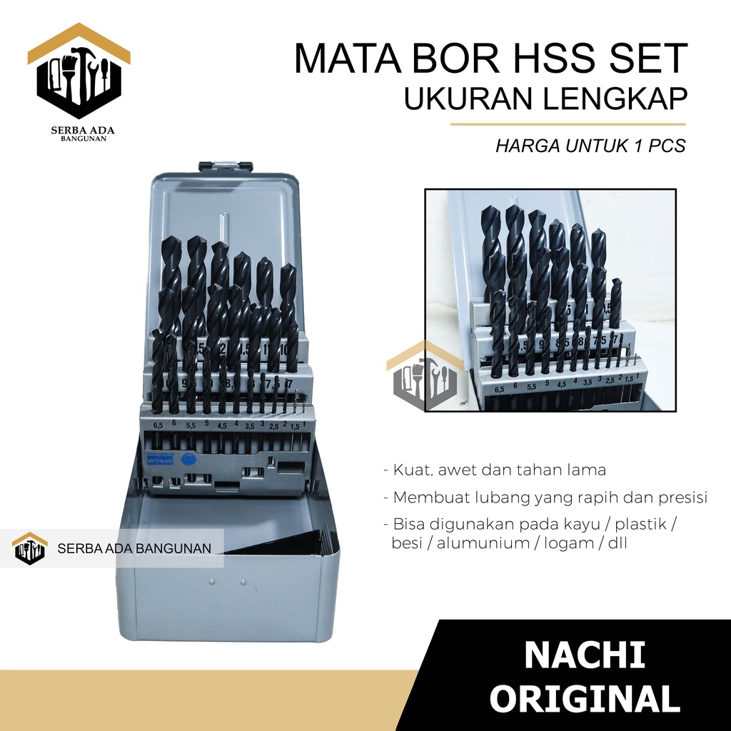 Mata Bor Nachi Original Set 1 - 13mm Komplit 25 pcs Mata Bor Besi High Quality