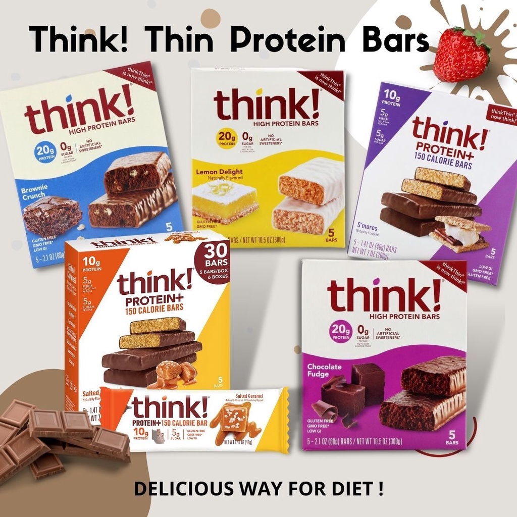 

Think Think Protein+ 150 Calorie Bars, 5 Bars, 40 gr Salted Caramels/Chocolate Fudge/USA