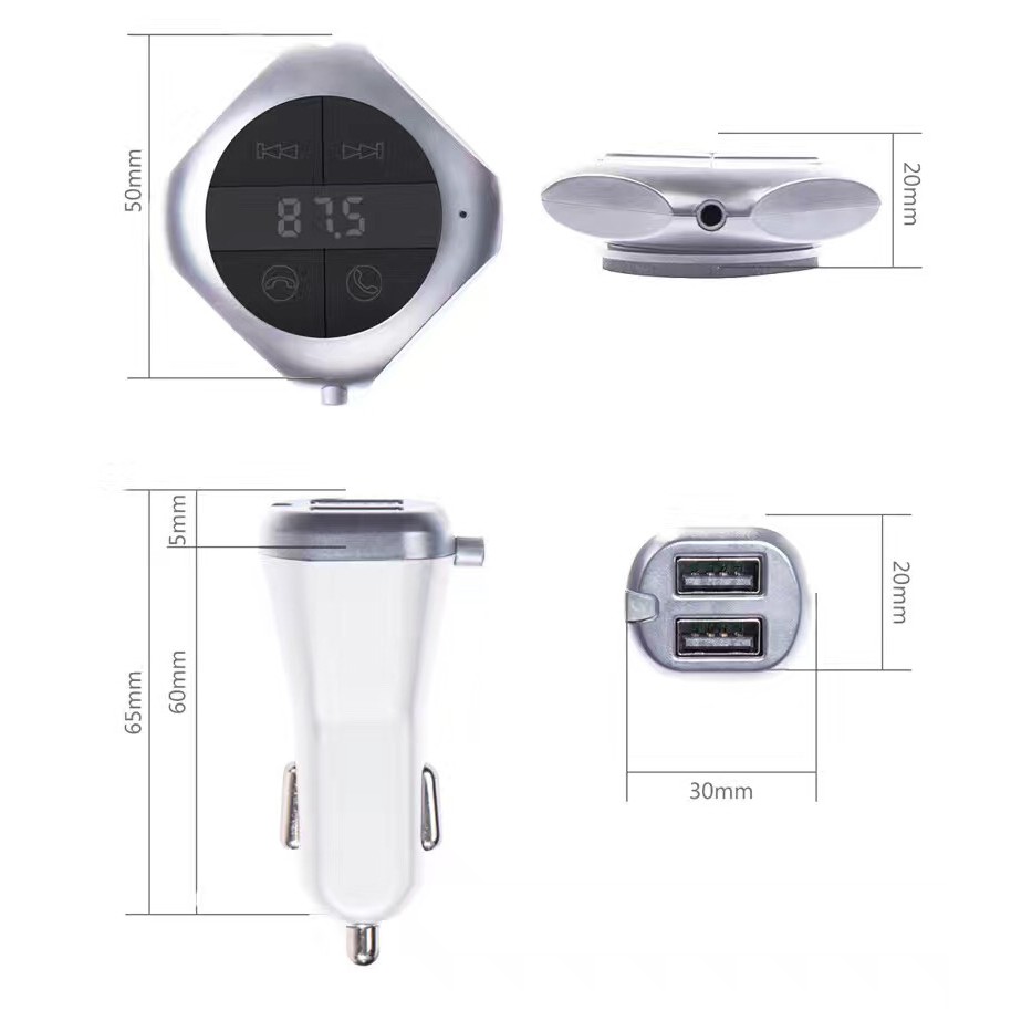 Q7S Universal Stylish Dual USB Car Quick Charger 5V 2.1A Bluetooth Music Player Handfree