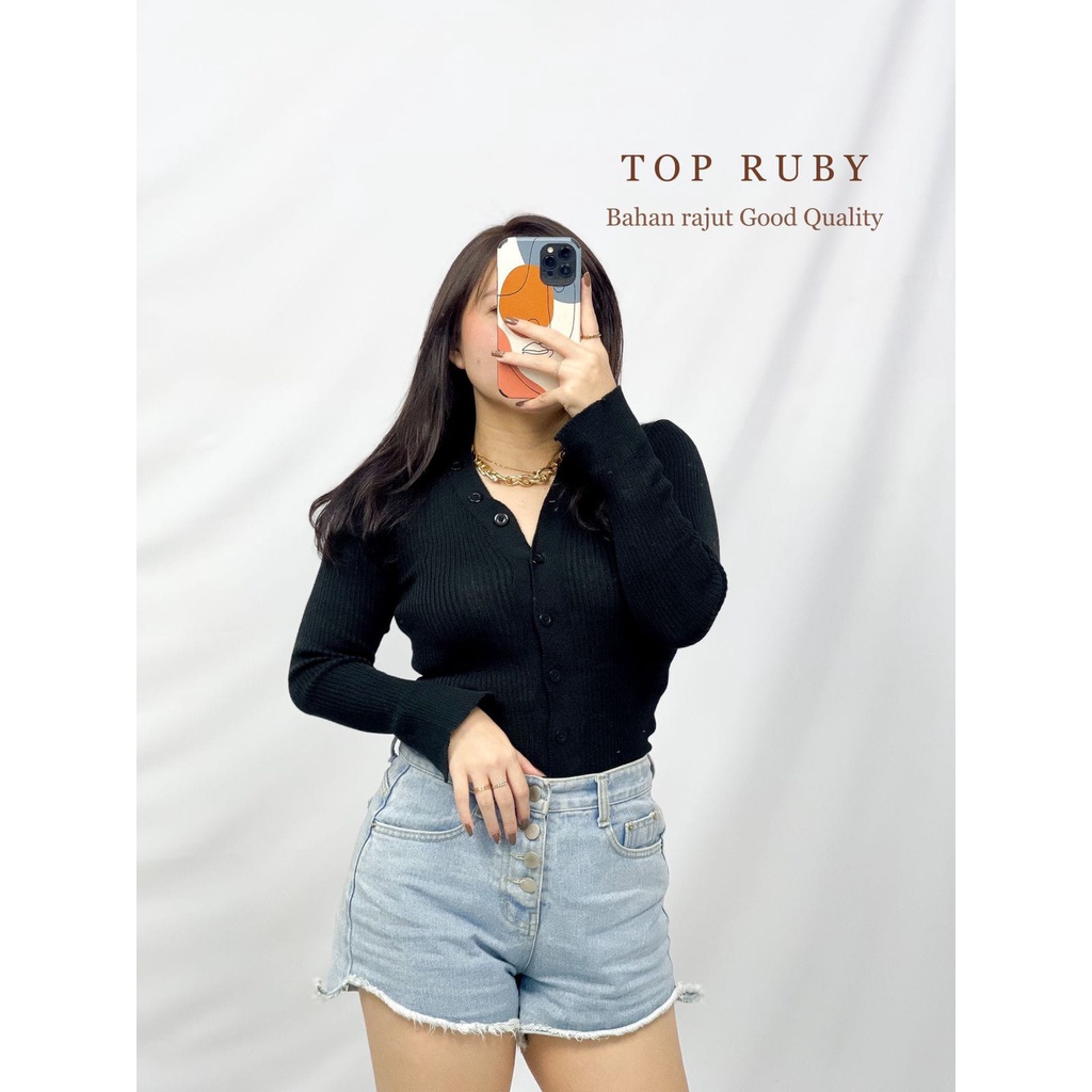 Sweater wanita VNECK ruby rajut batta lengan panjang remaja versi korea tren