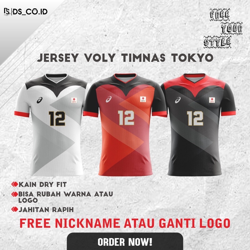KAOS JERSEY VOLY TIMNAS JAPAN/ JEPANG (BISA RUBAH NAMA, RUBAH LOGO ATAU WARNA)