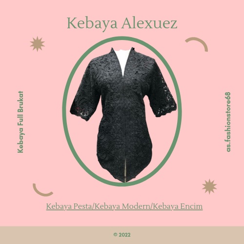 Kebaya Hitam Premium Alexuez FULL Brukat Lengan Pendek Atasan Wanita Formal Full Brukat Kebaya Broka