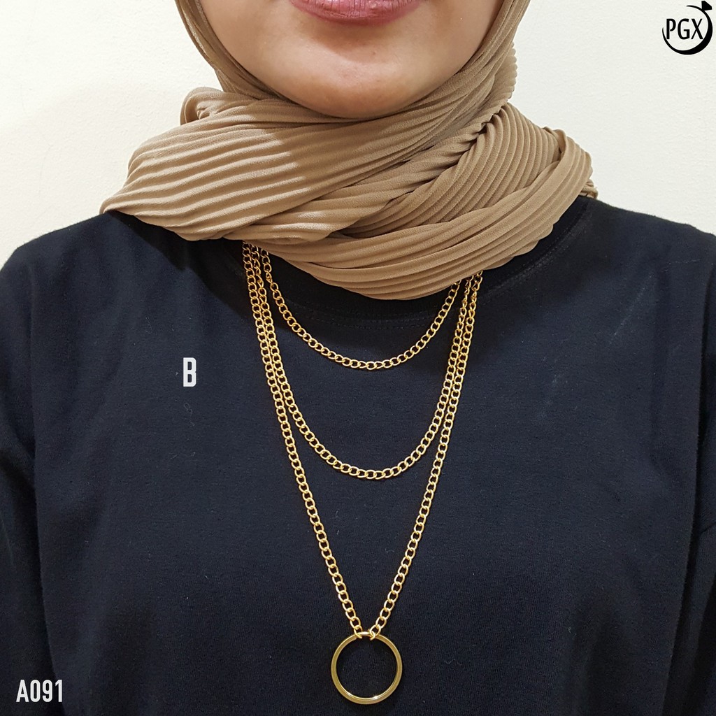 PGX Kalung Rantai Wanita Hijab Panjang Multilayer Necklace - A091