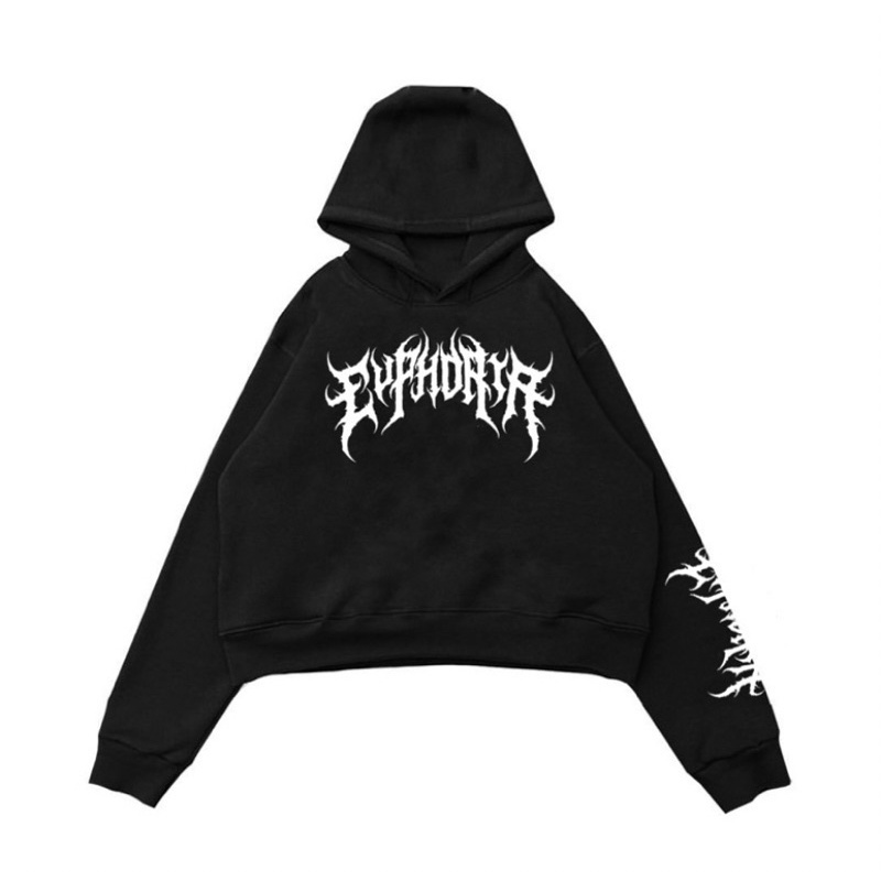 CROP HOODIE OVERSIZE UNFINISHED | ITDN | BLACK | EUPHORIA.CO