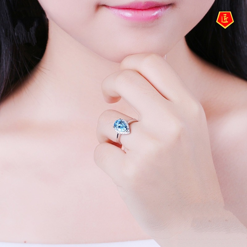 [Ready Stock]Blue Crystal Topaz Ring Simple and Stylish