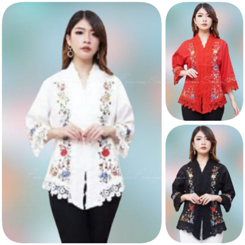 Kebaya Encim Katun Linen Kombinasi Brukat Premium full bordir