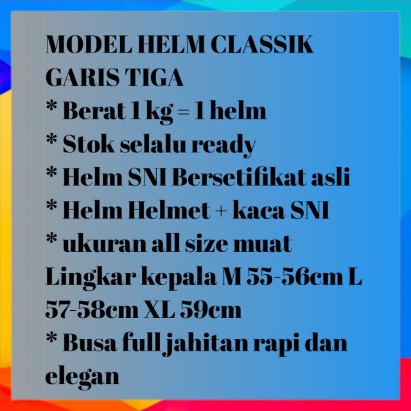 Helm Bogo Classic / Helm Wanita Dewasa Warna Terkini Retro SNI