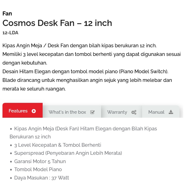 KIPAS ANGIN DESK FAN COSMOS 12 LDA 12 INCH KIPAS ANGIN DUDUK MEJA