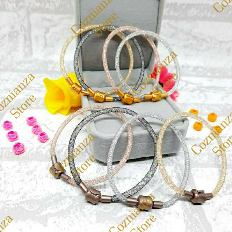 Grosir Gelang Tali Kawat Gliter Pandora Bahan Gelas Emas