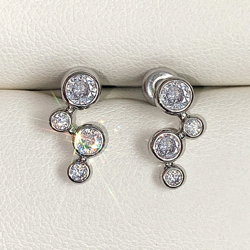 Anting Stud Bentuk Kunci Bulat Bahan Cubic Zirconia Warna Silver Gaya Minimalis Untuk Wanita