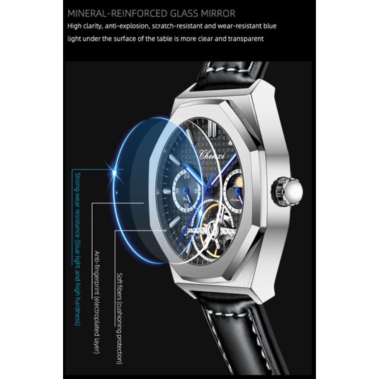 Jam Tangan Chenxi Oak Moon Phase Tourbillon Open Heart Automatic All Chrono Active