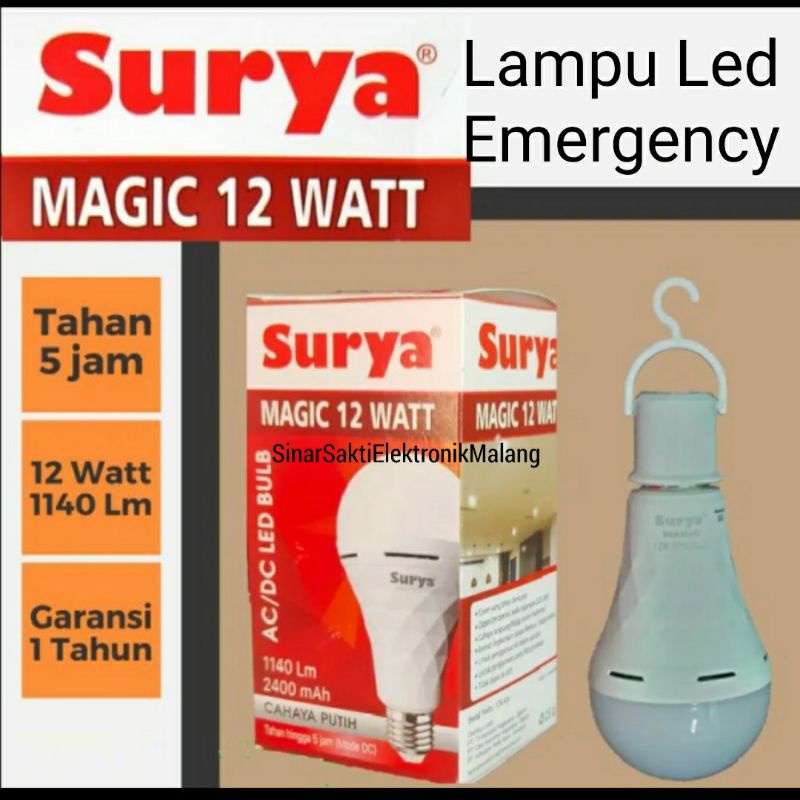 Lampu Led Emergency Surya 12W 12 Watt Bohlam Bulb Darurat Magic Charge Rechargeable