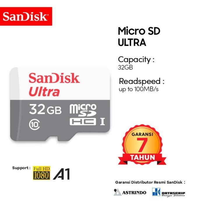 Kartu SD / Micro SD Sandisk 8GB / 16GB / 32GB Ultra Class 10 / 80MBps ORIGINAL GARANSI RESMI