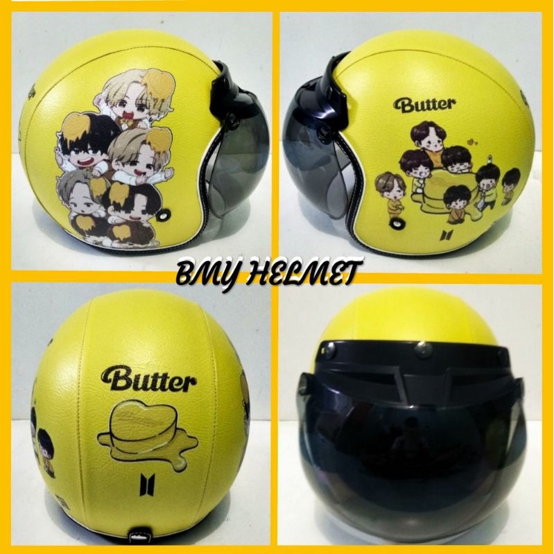 helm bogo retro dewasa motif BTS Butter yellow