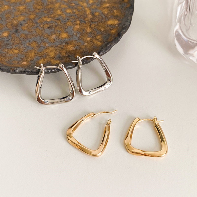 [ACKER] Anting Hoop Gaya Geometris U Square Design Frosty Untuk Wanita