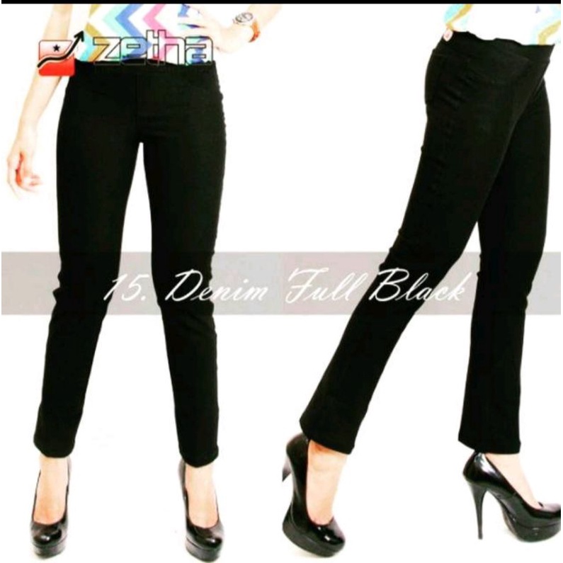 Celana panjang zetha warna denim fullblack | Celana Zetha