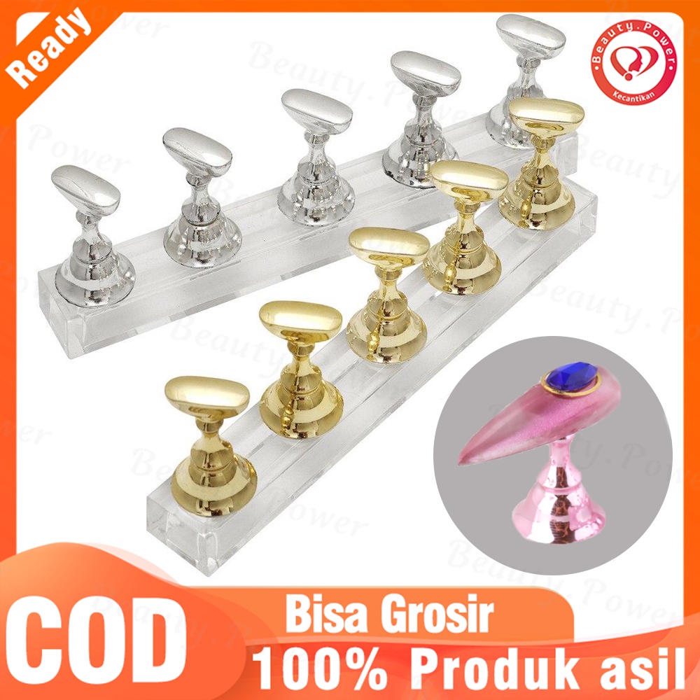 Stand Display Kuku Palsu Magnetik Bahan Metal Untuk Latihan Nail Art 5 Buah Papan Catur Tampilan Latihan Berdiri Ujung Magnetik