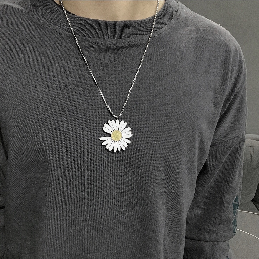 Kalung Rantai Dengan Liontin Bunga Daisy / Chrysanthemum Gaya Hip Hop Untuk Wanita