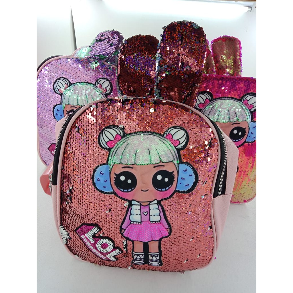 TAS ANAK USAP / TAS RANSEL SEQUIN / RANSEL SEQUIN TAS USAP GLITTER TELINGA KELINCI LED NYALA