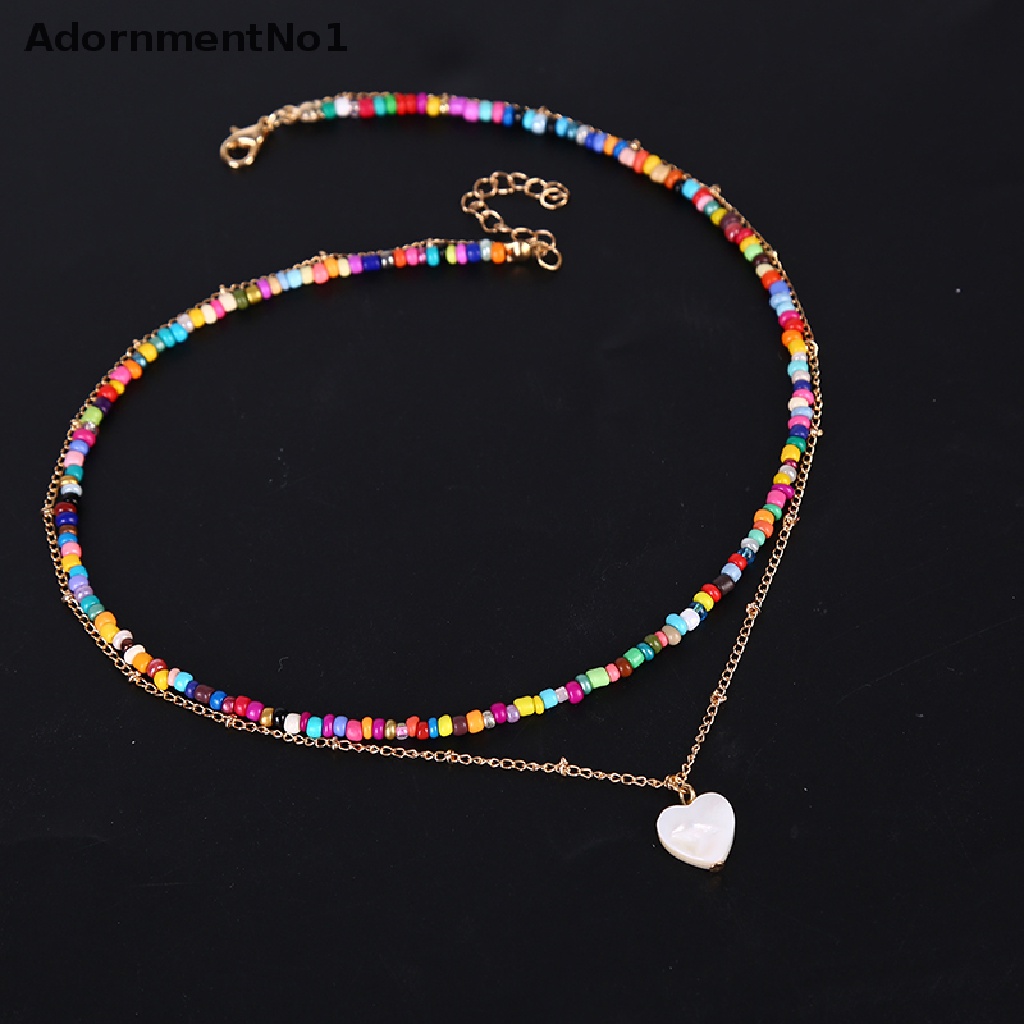 (AdornmentNo1) Kalung Rantai Manik Warna Warni Pendan Hati Handmade Gaya Boho Untuk Wanita