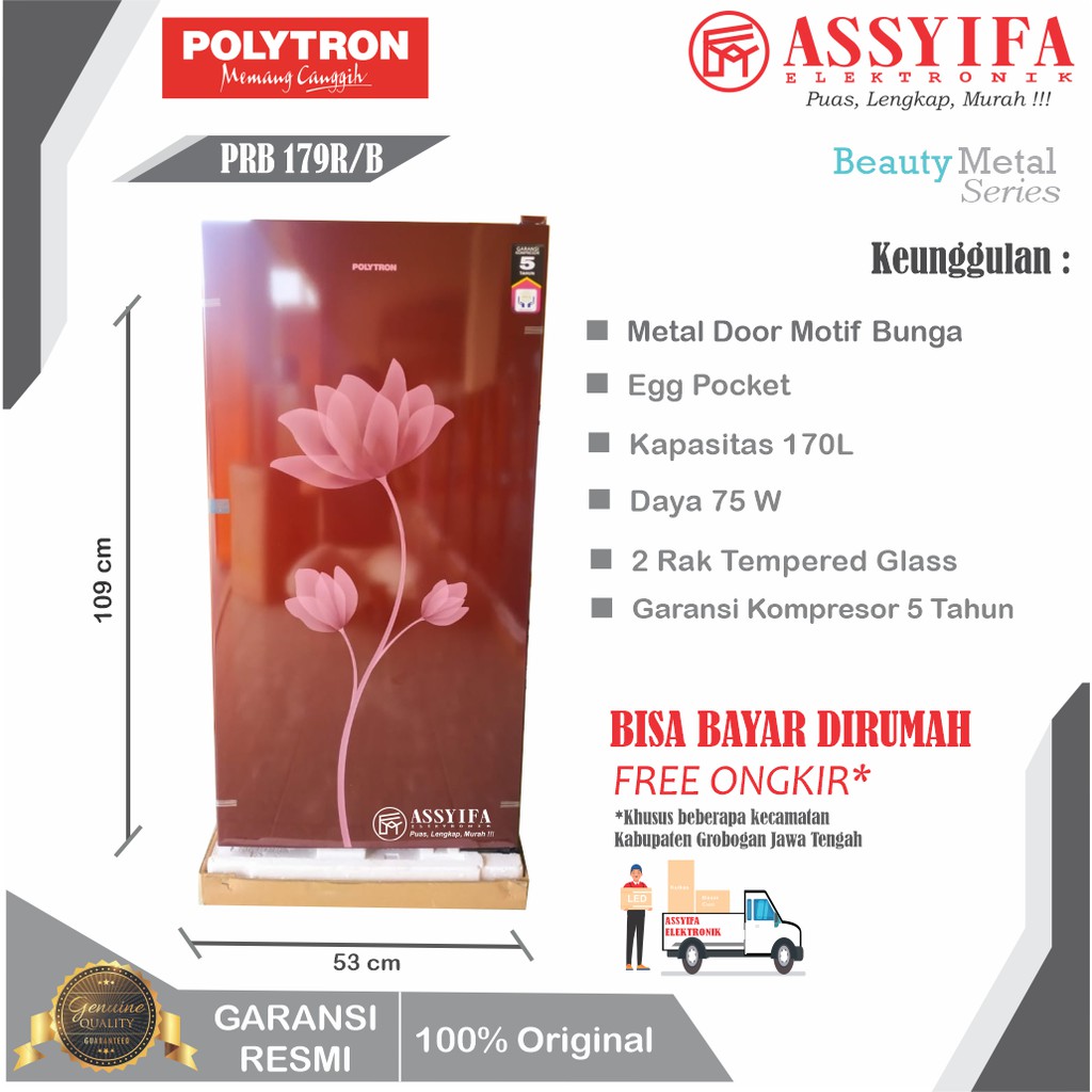 KULKAS POLYTRON 1 PINTU PRB 179 METAL BEAUTY SERIES NEW GARANSI RESMI 100% ORI