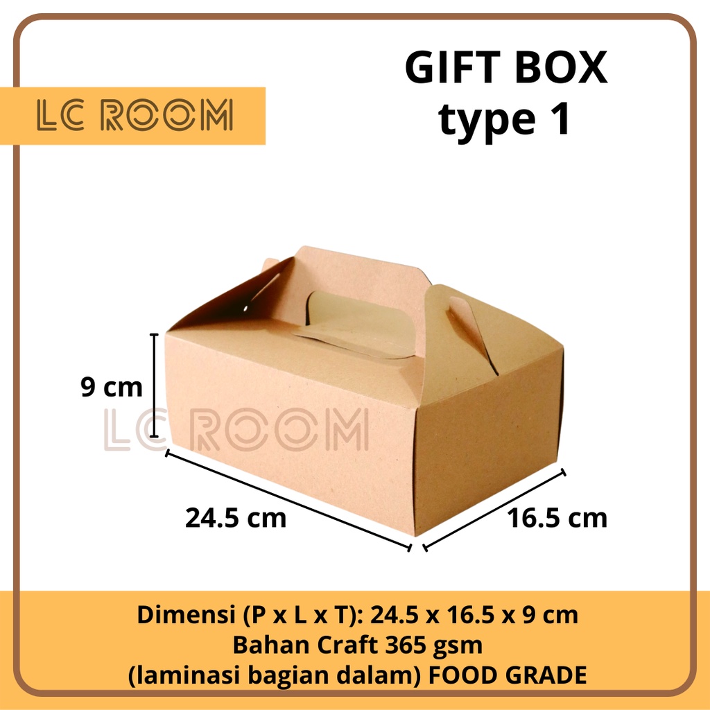 

PAPER GIFT BOX KEMASAN KOTAK GABLE BOX HAMPERS SOUVENIR BINGKISAN KADO HADIAH PARCEL KARTON KRAFT FOLD CARRY FOOD GRADE BERLAMINASI 24.4 x 16.6 x 9 cm