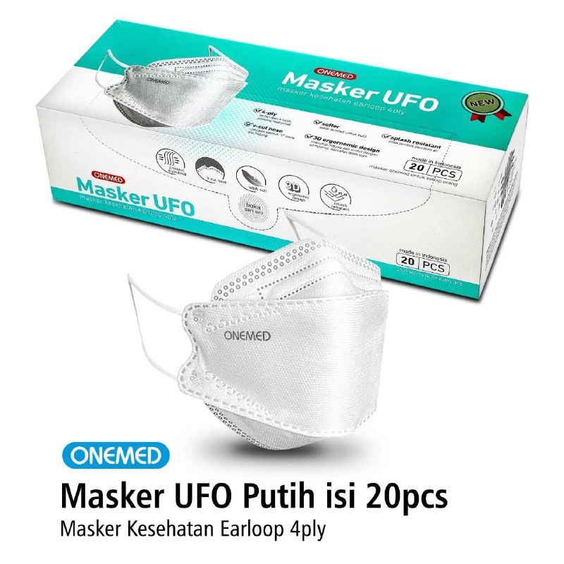 MASKER ONEMED UFO 3D CONVEX 4PLY 1 BOX ISI 20 . MASKER MEDIS