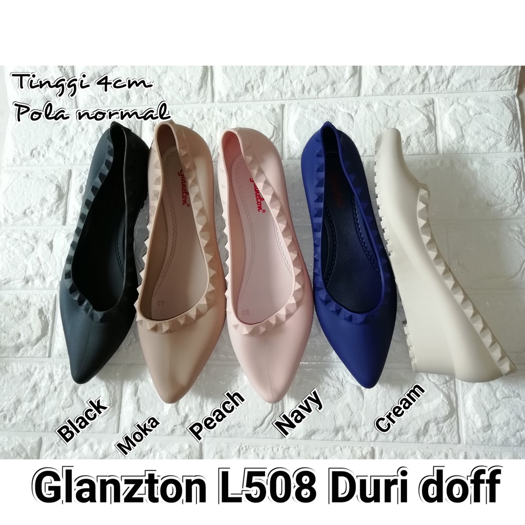 Sepatu Wanita Wedges 4cm Motif Duri Jelly Shoes Kerja Sepatu Merk Glanzton