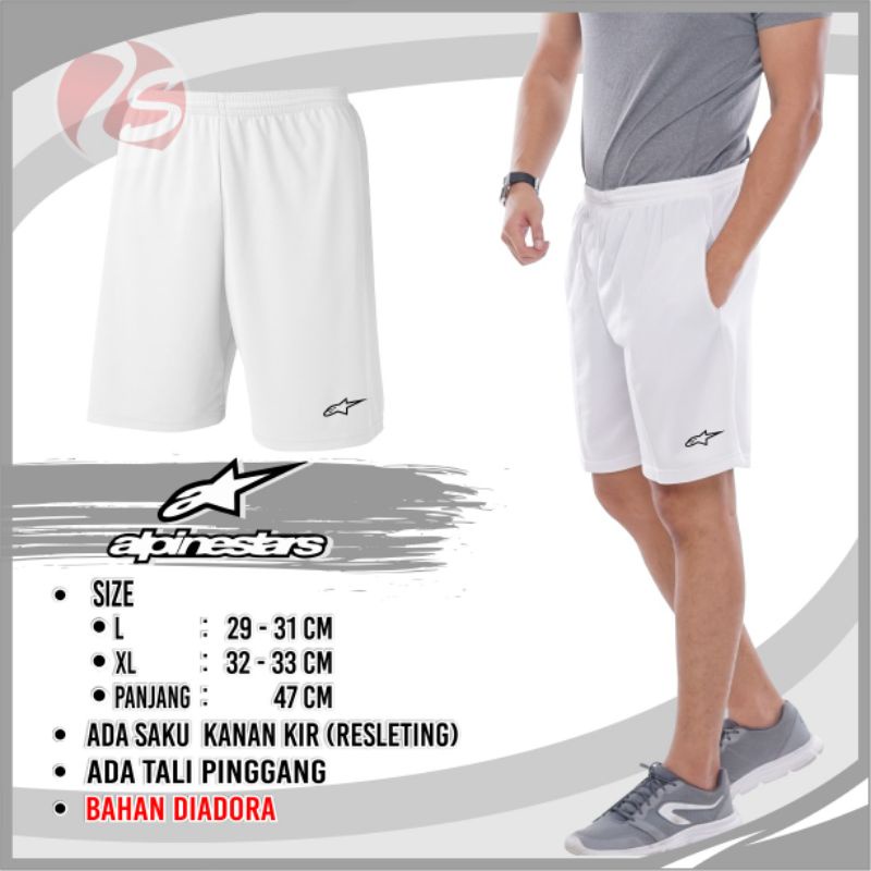 Celana pendek putih badminton tenis voli pingpong training pendek putih bulutangkis murah celana pendek pria bagus ada saku kanan kiri resleting bawahan olahraga pria short white kolor putih tes tni polisi celana polos putih kantong resleting celana pria-Alpinestars