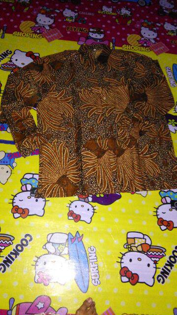 Hem Batik Pria / Kemeja / Atasan Seragam / Ecer Grosir Batik Solo Murah Padi Hitam