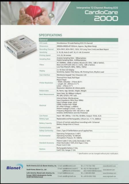 ECG /EKG 12 channel Bionet