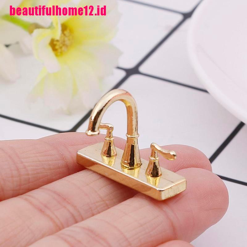 【beautifulhome12.id】1/12 Dollhouse miniature accessories mini alloy double faucet for decoration