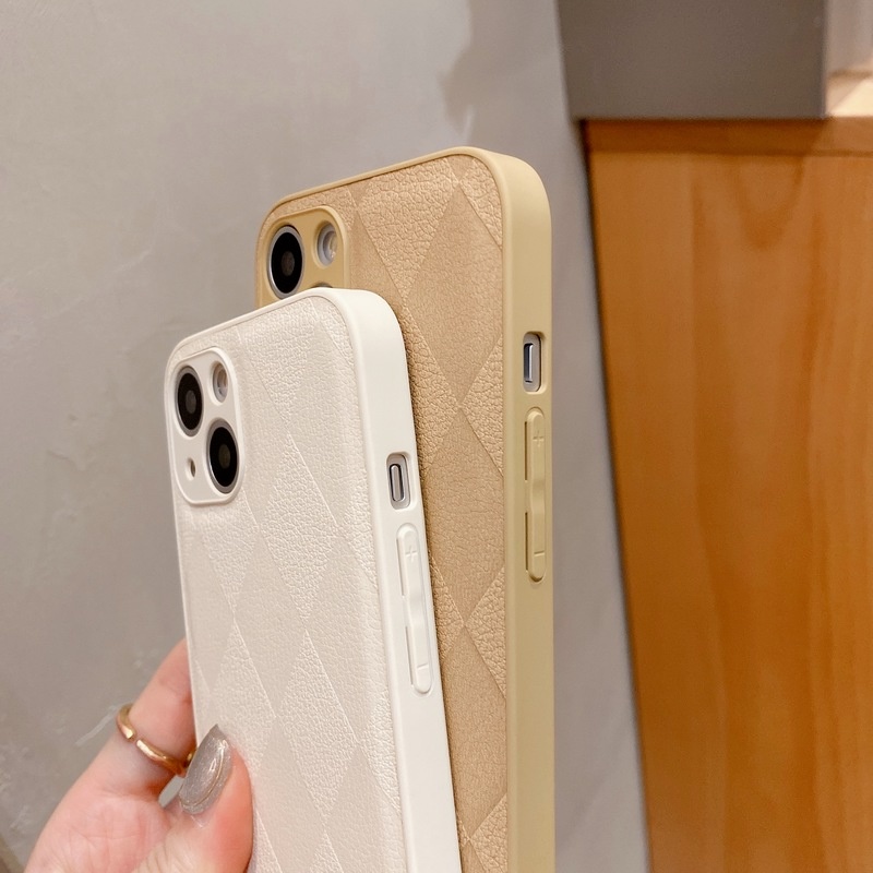 Case Bahan Kulit Motif Diamond Lattice Untuk IPhone 13 12 11 Pro X Xs Max 7 8 Plus